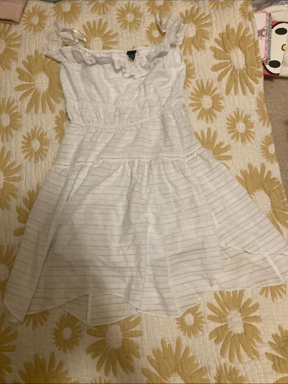 Girls' White Ruffle Strap Summer Dress